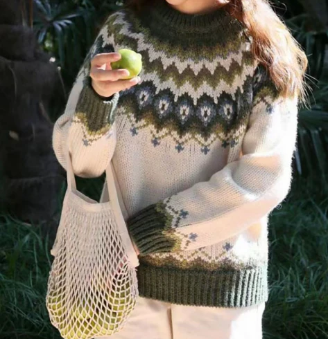 Sigrid Women's Nordic Knit Wool Blend Sweater | Fair Isle Round Neck Jumper | Heritage Pattern Cosy Everyday Winter Knitwear