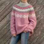 Sigrid Women's Nordic Knit Wool Blend Sweater | Fair Isle Round Neck Jumper | Heritage Pattern Cosy Everyday Winter Knitwear