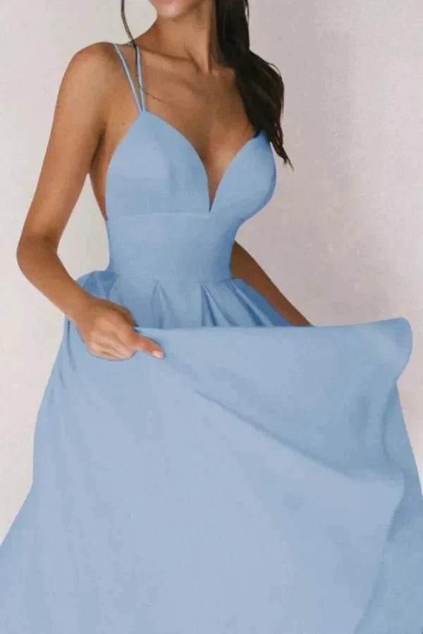 Alazne Women's Chiffon Elegant Midi Dress | Spaghetti Strap Deep V A-Line | Evening & Occasion