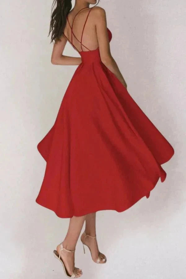 Alazne Women's Chiffon Elegant Midi Dress | Spaghetti Strap Deep V A-Line | Evening & Occasion