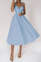 Alazne Women's Chiffon Elegant Midi Dress | Spaghetti Strap Deep V A-Line | Evening & Occasion