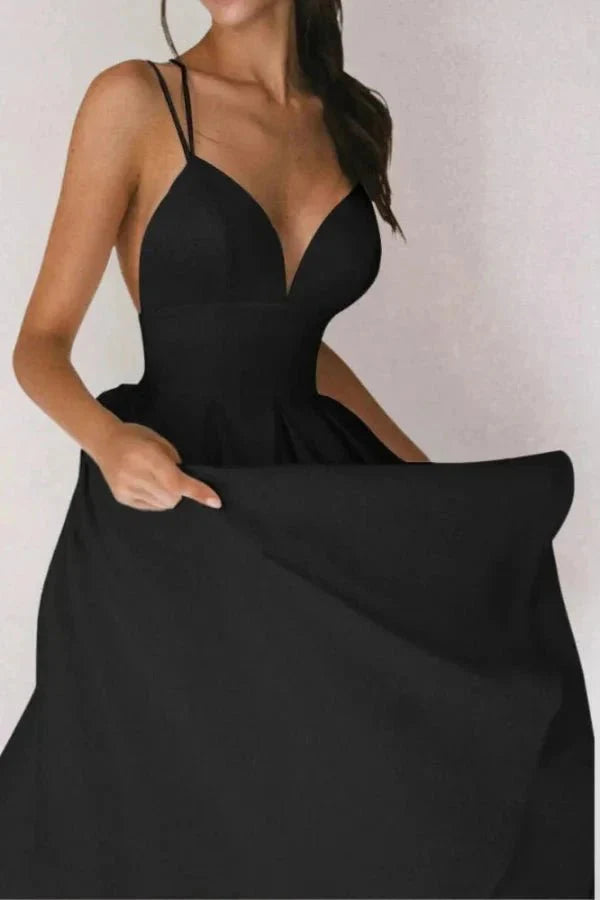 Alazne Women's Chiffon Elegant Midi Dress | Spaghetti Strap Deep V A-Line | Evening & Occasion