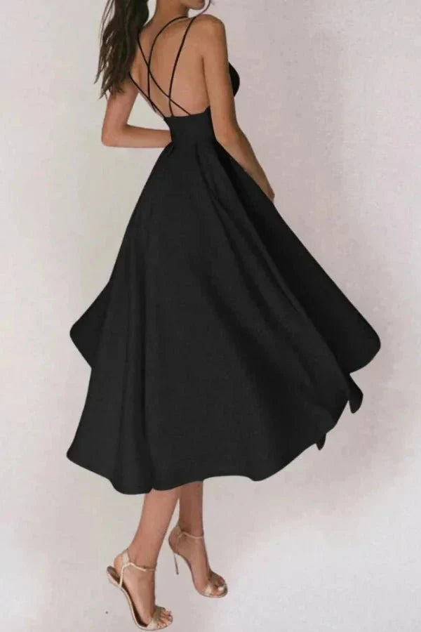 Alazne Women's Chiffon Elegant Midi Dress | Spaghetti Strap Deep V A-Line | Evening & Occasion