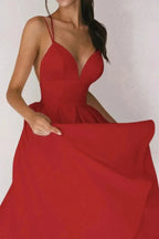 Alazne Women's Chiffon Elegant Midi Dress | Spaghetti Strap Deep V A-Line | Evening & Occasion