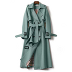 Women’s Long Double-Breasted Trench Coat with Waist Belt