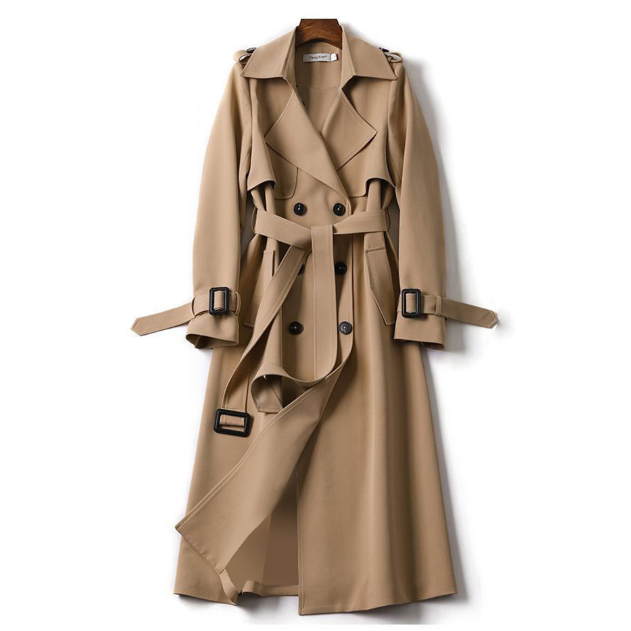 Women’s Long Double-Breasted Belted Trench Coat