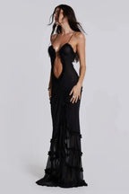 Alondra Women's Satin Bodycon Maxi Dress | Going Out Occasion Dress | Wedding Guest & Evening