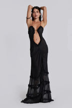 Alondra Women's Satin Bodycon Maxi Dress | Going Out Occasion Dress | Wedding Guest & Evening