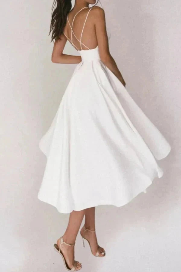 Alazne Women's Chiffon Elegant Midi Dress | Spaghetti Strap Deep V A-Line | Evening & Occasion