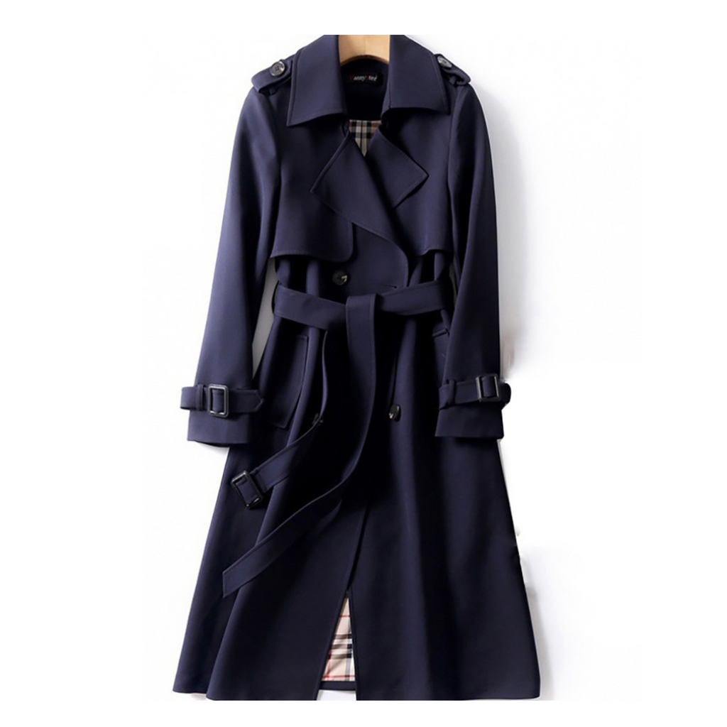 Women’s Long Double-Breasted Belted Trench Coat