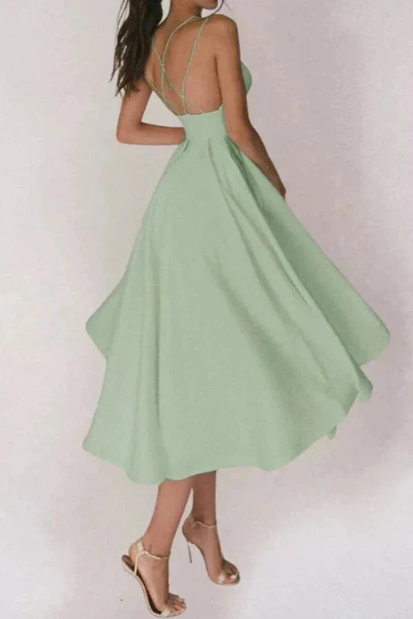 Alazne Women's Chiffon Elegant Midi Dress | Spaghetti Strap Deep V A-Line | Evening & Occasion