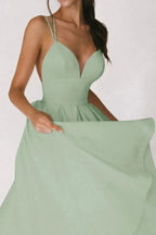 Alazne Women's Chiffon Elegant Midi Dress | Spaghetti Strap Deep V A-Line | Evening & Occasion