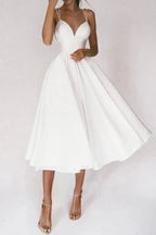 Alazne Women's Chiffon Elegant Midi Dress | Spaghetti Strap Deep V A-Line | Evening & Occasion