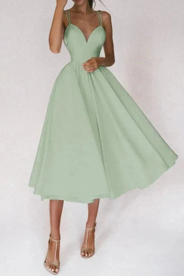 Alazne Women's Chiffon Elegant Midi Dress | Spaghetti Strap Deep V A-Line | Evening & Occasion