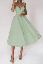 Alazne Women's Chiffon Elegant Midi Dress | Spaghetti Strap Deep V A-Line | Evening & Occasion