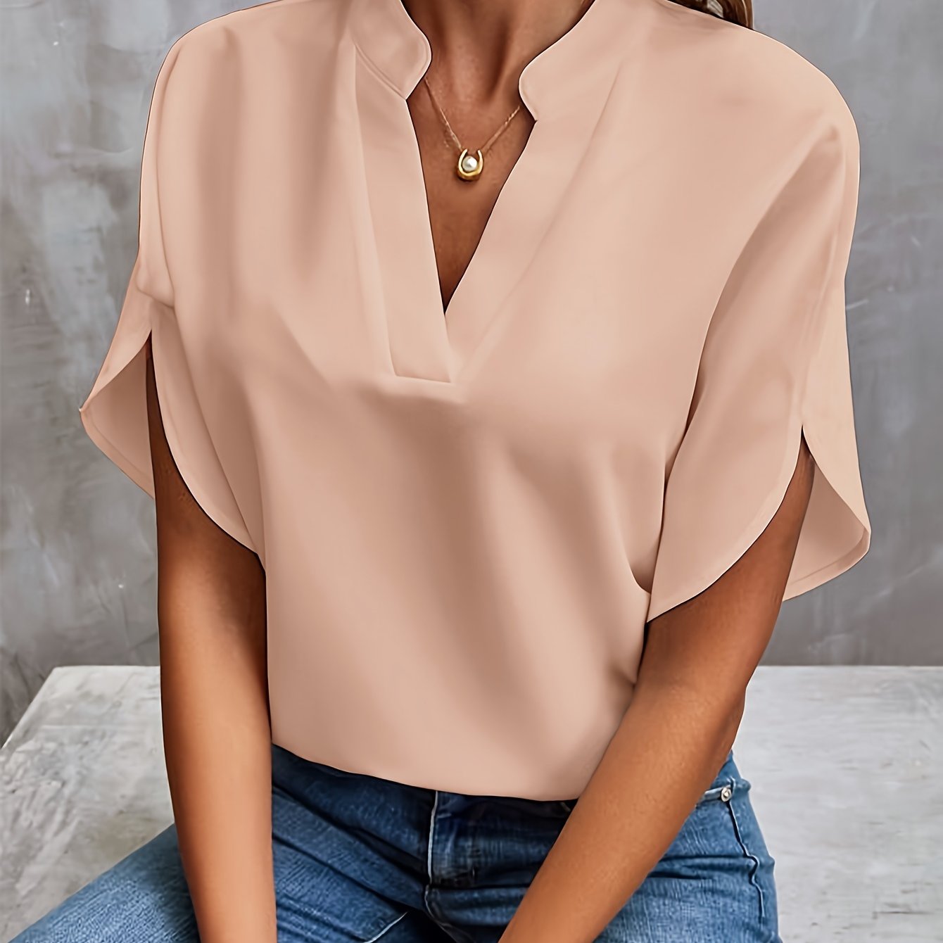 Hope Women's Elegant Satin V-Neck Blouse | Lightweight Silk-Look Blouse for Women