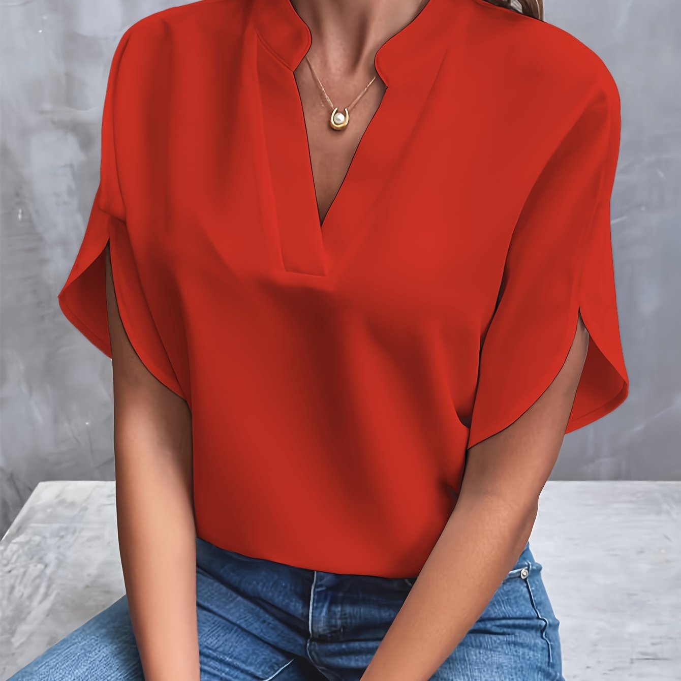 Hope Women's Elegant Satin V-Neck Blouse | Lightweight Silk-Look Blouse for Women