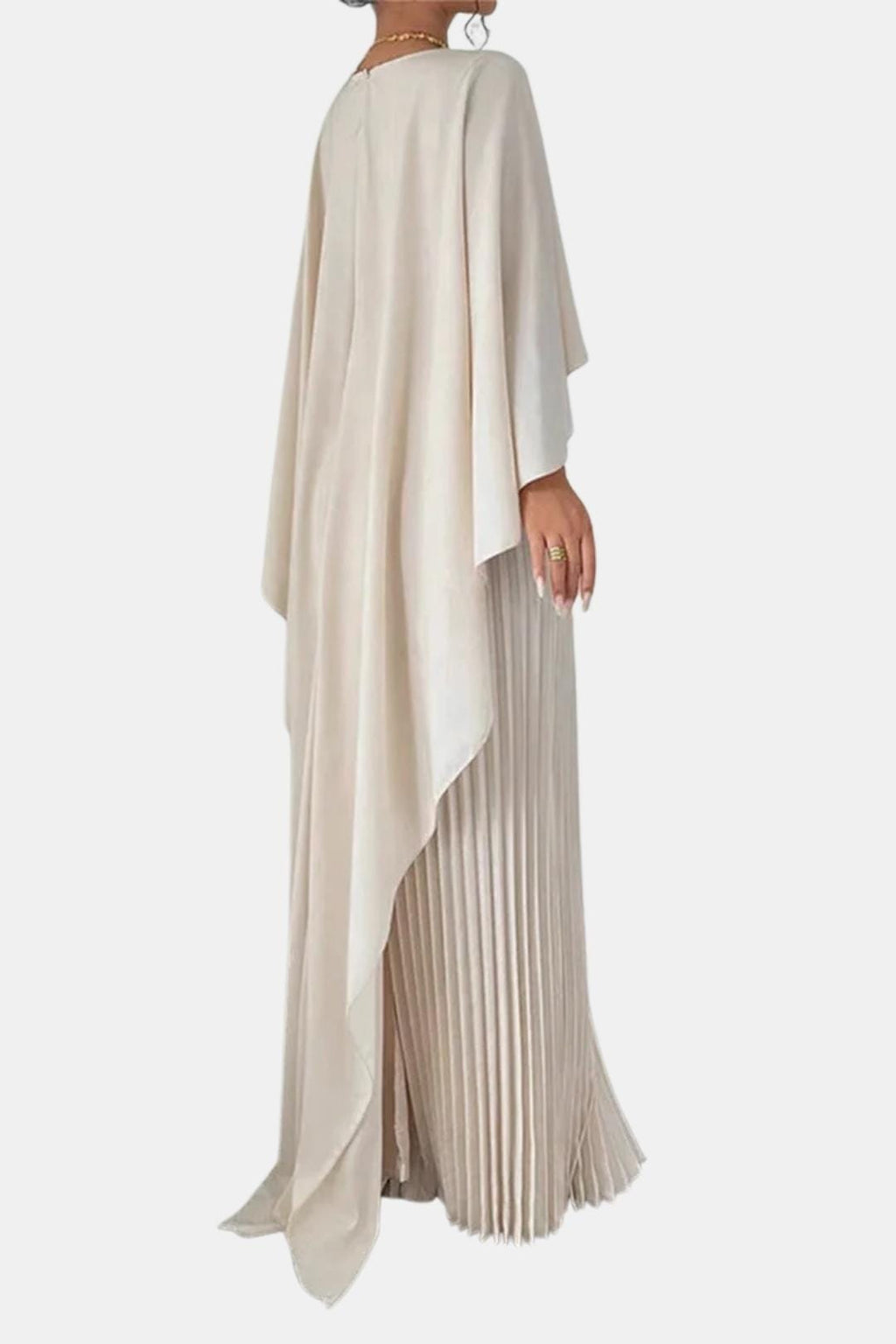 Veda Women's Cape Sleeve Pleated Chiffon Maxi Dress | Occasion Formal Gown | Evening & Smart Casual