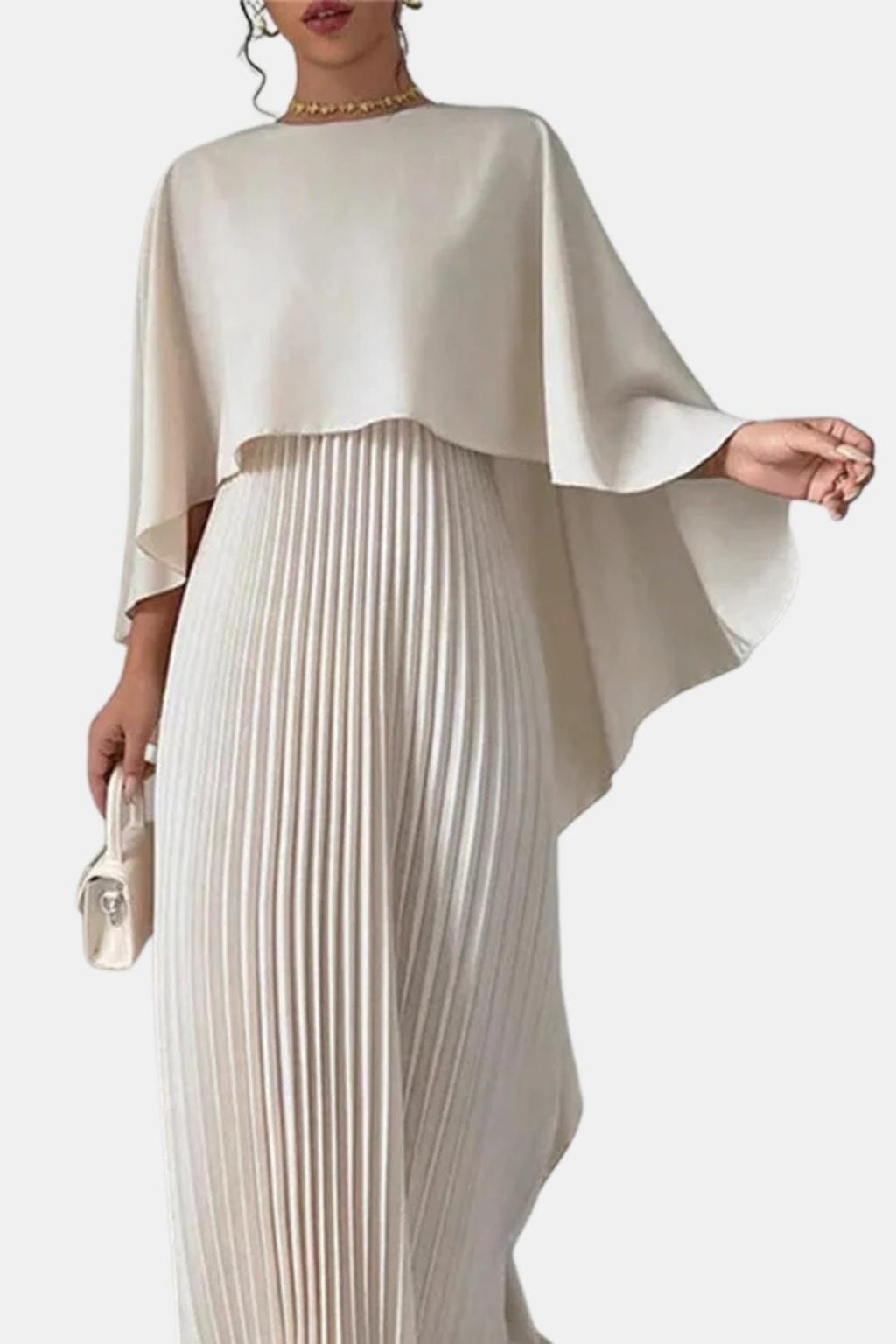 Veda Women's Cape Sleeve Pleated Chiffon Maxi Dress | Occasion Formal Gown | Evening & Smart Casual