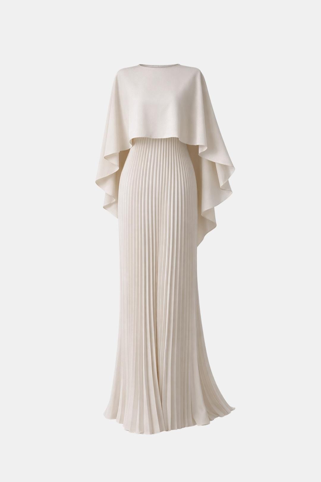 Veda Women's Cape Sleeve Pleated Chiffon Maxi Dress | Occasion Formal Gown | Evening & Smart Casual