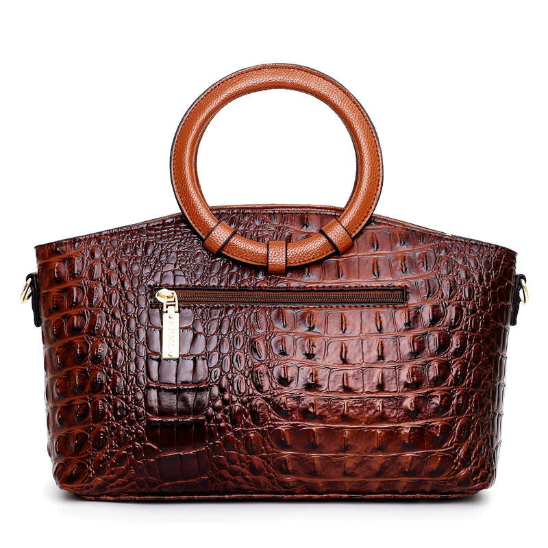 Vintage Croc-Embossed Leather Handbag – Elegant Structured Tote with Removable Strap