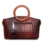 Croc-Embossed Leather Handbag – Structured Tote with Removable Strap