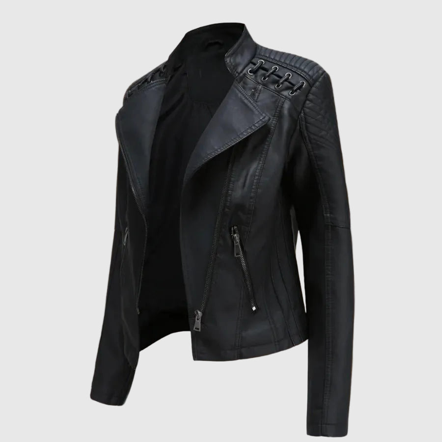 Lara Women's Elegant Faux Leather Biker Jacket | Vegan Leather Moto Jacket for Women | Smart Casual Streetwear & Everyday Outerwear