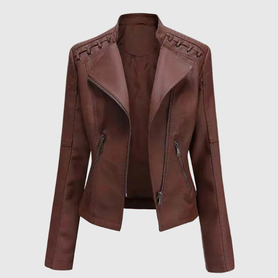 Lara Women's Elegant Faux Leather Biker Jacket | Vegan Leather Moto Jacket for Women | Smart Casual Streetwear & Everyday Outerwear