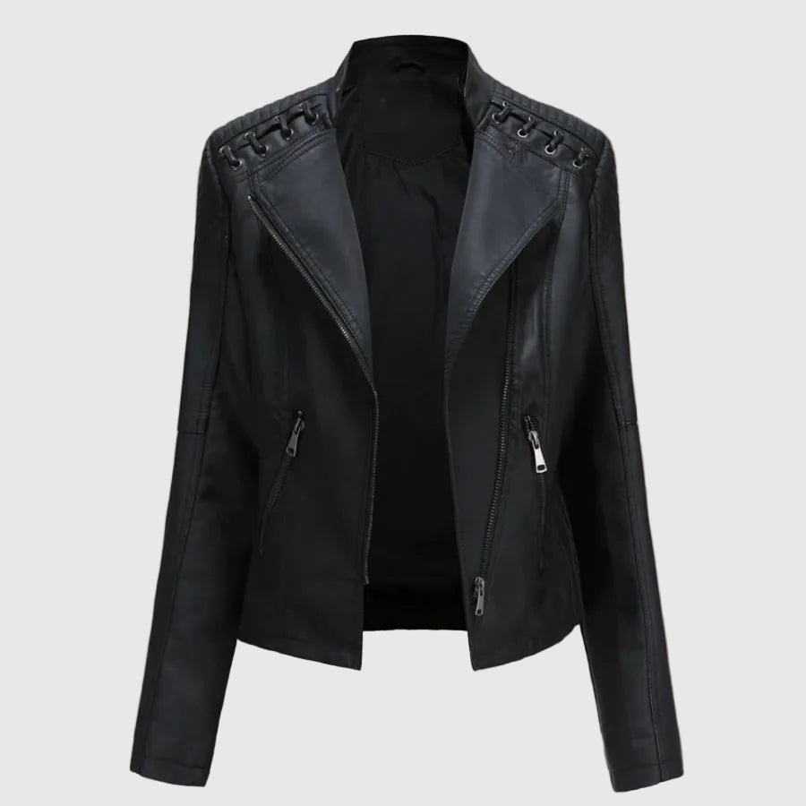 Lara Women's Elegant Faux Leather Biker Jacket | Vegan Leather Moto Jacket for Women | Smart Casual Streetwear & Everyday Outerwear
