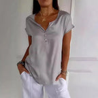 Danique Women's Satin Cowl Neck Top | Draped Button Detail Blouse | Smart Casual Everyday Top