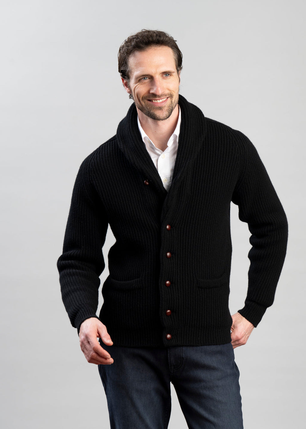 Windsor Men's Lambswool Shawl Collar Jacket | Luxury Soft Knit Shawl Cardigan for Men | Smart Casual Heritage Knitwear