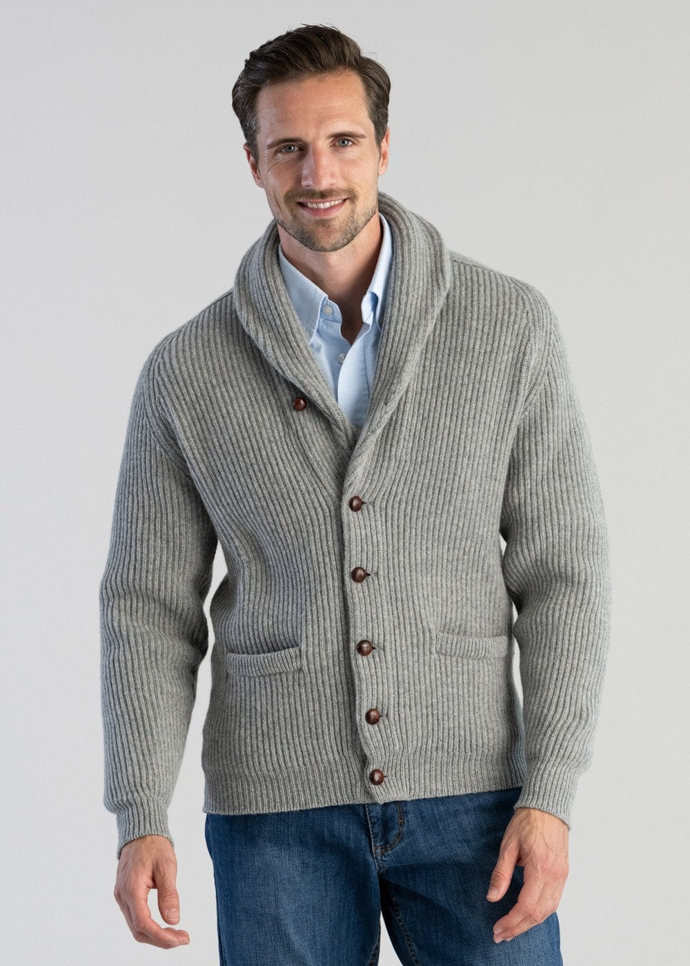 Windsor Men's Lambswool Shawl Collar Jacket | Luxury Soft Knit Shawl Cardigan for Men | Smart Casual Heritage Knitwear
