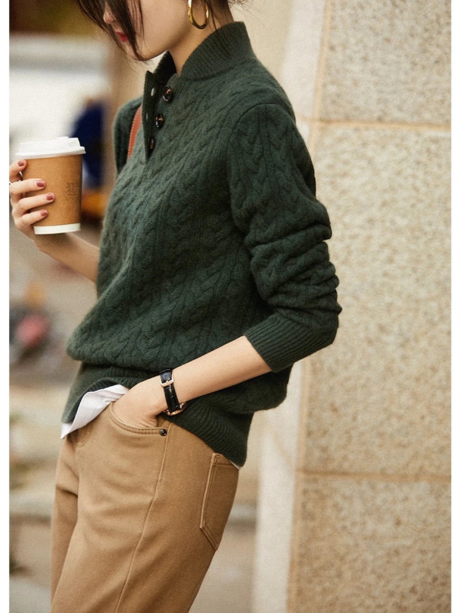Women’s Cable Knit Button-Up Jumper – Chunky Warm Knit