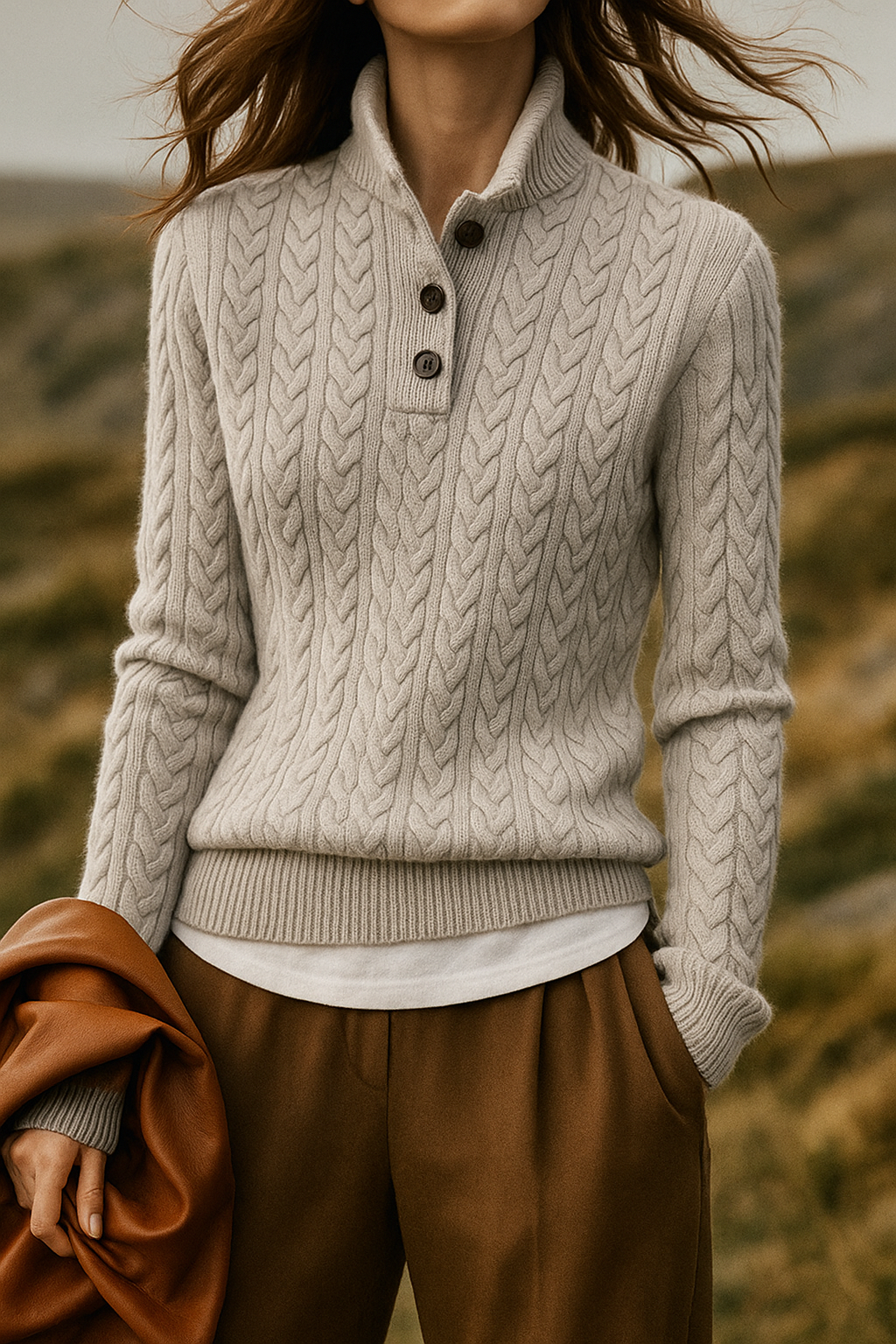 Women’s Cable Knit Button-Up Jumper – Chunky Warm Knit