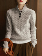Women’s Cable Knit Button-Up Jumper – Chunky Warm Knit