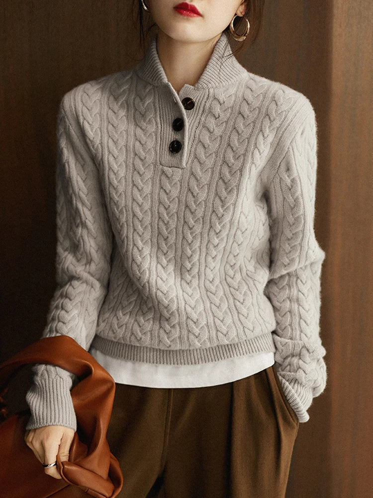 Women’s Cable Knit Button-Up Jumper – Chunky Warm Knit