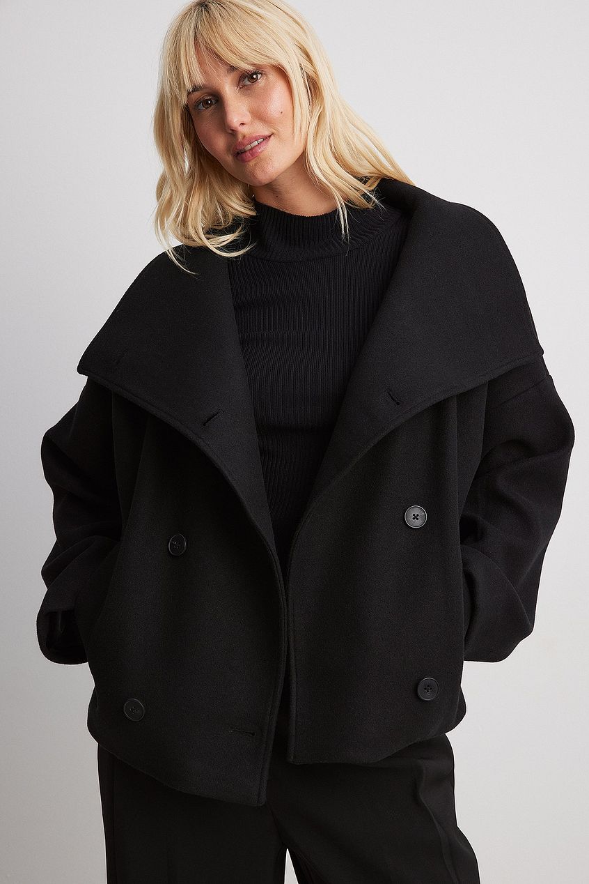Women's Short Wool Jacket with Double Snap Closure | Tailored Cropped Wool Coat for Women