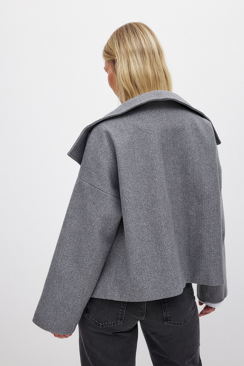 Women's Short Wool Jacket with Double Snap Closure | Tailored Cropped Wool Coat for Women