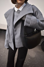 Women's Short Wool Jacket with Double Snap Closure | Tailored Cropped Wool Coat for Women