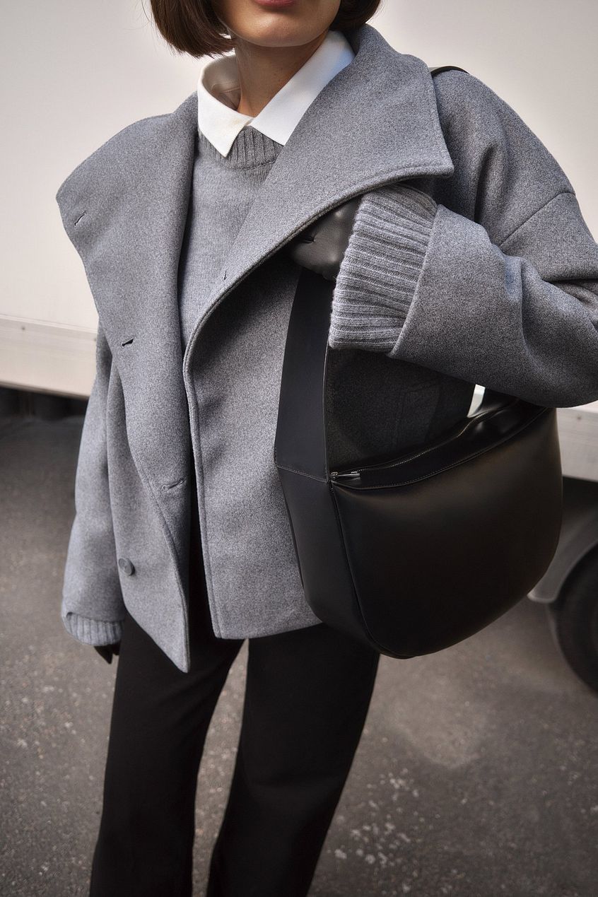 Women's Short Wool Jacket with Double Snap Closure | Tailored Cropped Wool Coat for Women