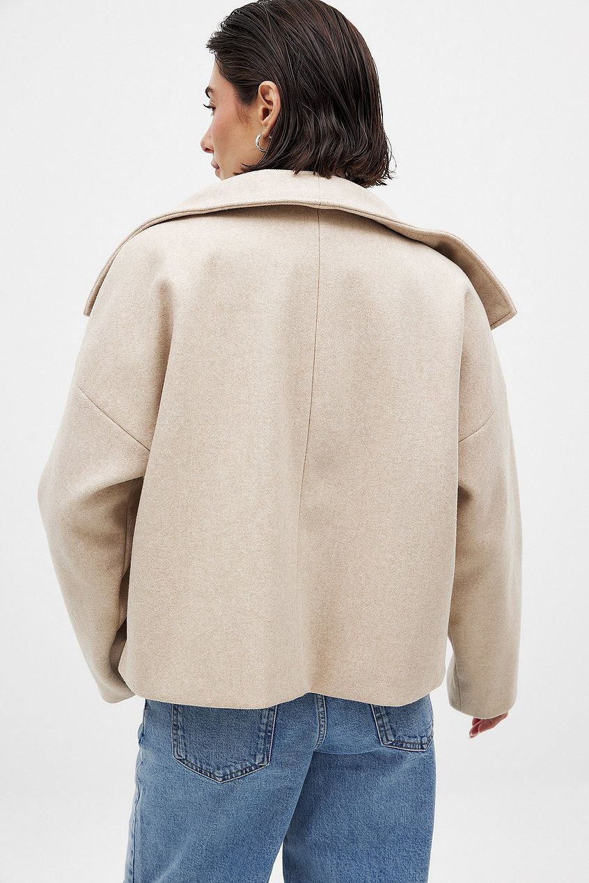 Women's Short Wool Jacket with Double Snap Closure | Tailored Cropped Wool Coat for Women