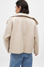 Women's Short Wool Jacket with Double Snap Closure | Tailored Cropped Wool Coat for Women