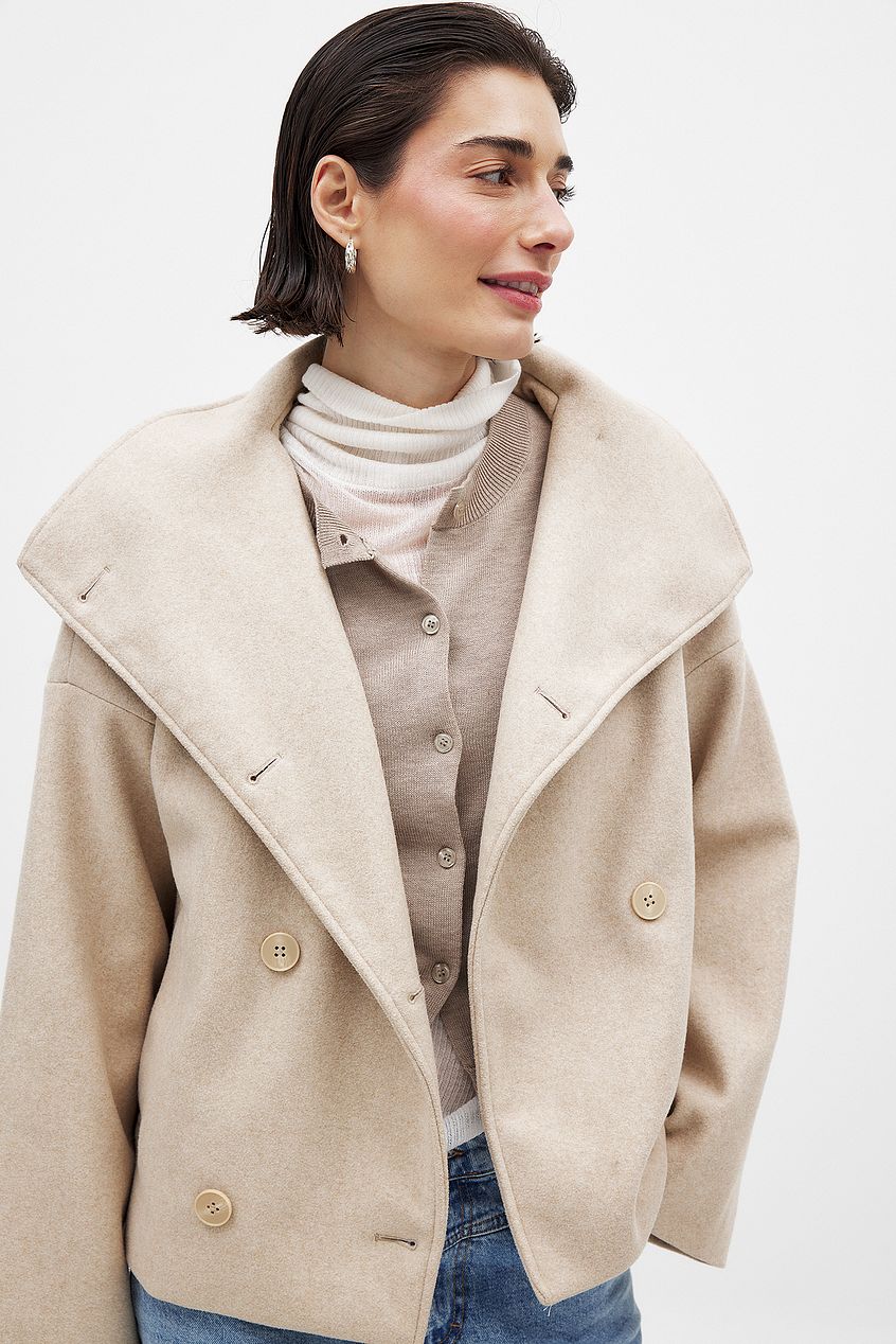 Women's Short Wool Jacket with Double Snap Closure | Tailored Cropped Wool Coat for Women