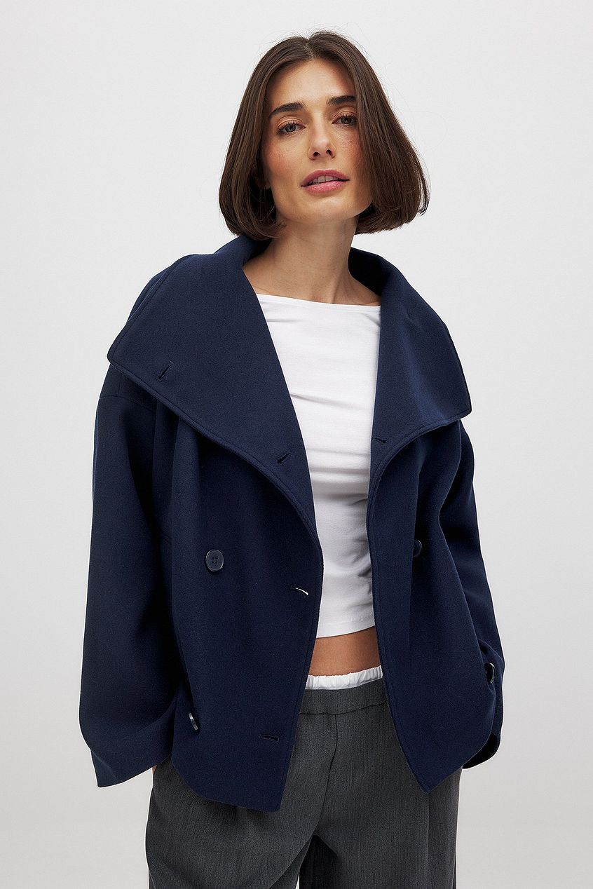 Women's Short Wool Jacket with Double Snap Closure | Tailored Cropped Wool Coat for Women