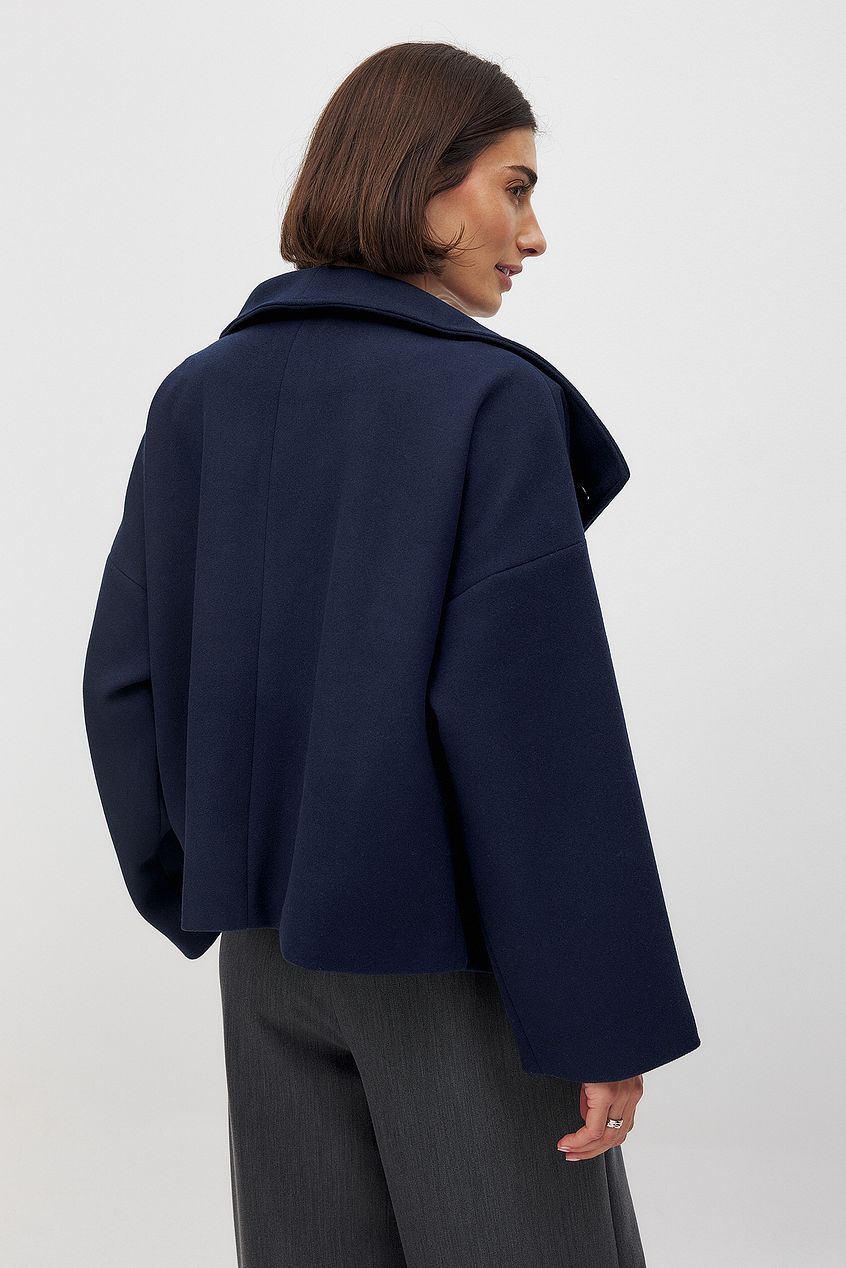 Women's Short Wool Jacket with Double Snap Closure | Tailored Cropped Wool Coat for Women