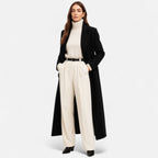 Aveline Women's Black Wool Maxi Coat | Elegant Tailored Longline Winter Coat for Women