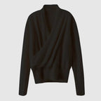 Women’s Draped Cross-Front Sweater – Wool-Blend Knit Pullover
