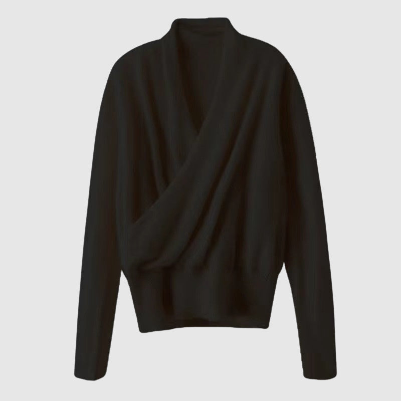 Cozy Draped Cross-Front Sweater – Soft Wool-Blend Winter Knit for Women