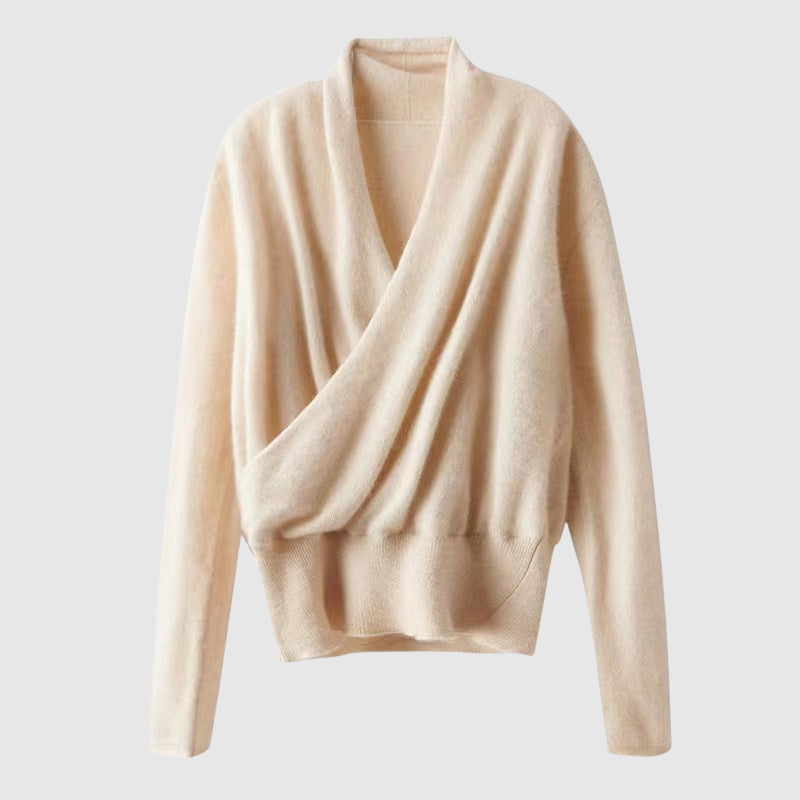 Cozy Draped Cross-Front Sweater – Soft Wool-Blend Winter Knit for Women