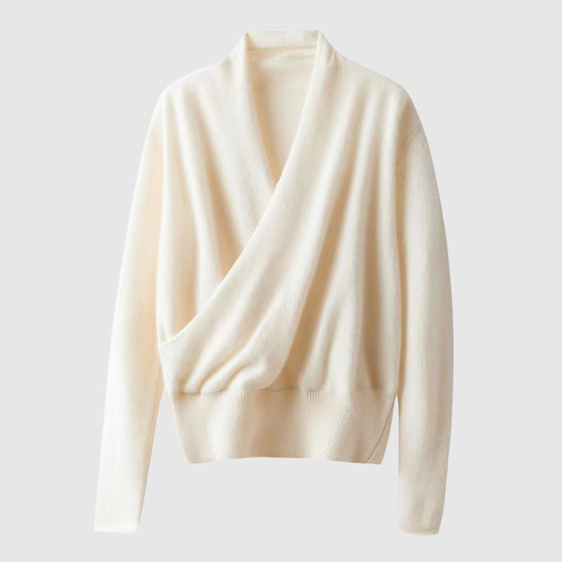 Cozy Draped Cross-Front Sweater – Soft Wool-Blend Winter Knit for Women
